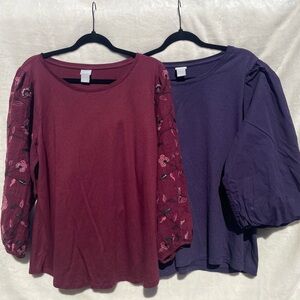 Lot of 2 Chico’s Plus Size Blouses | Size 22–24 | Puff Sleeve & Floral | Free Sh